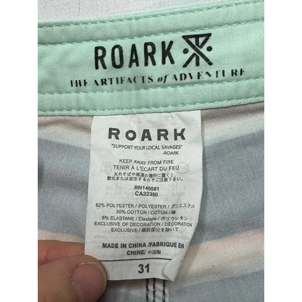 Roark Men's Drawstring Gray Blue Orange Striped Swim Board Shorts - Size 31x6*‎